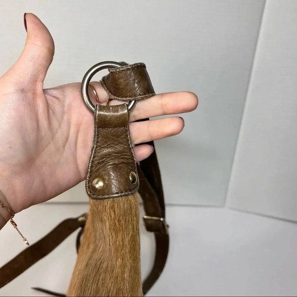 Maurizio Taiuti Italy Pony Calf Fur Brown Leather Crossbody Purse / Bag - Picture 6 of 14